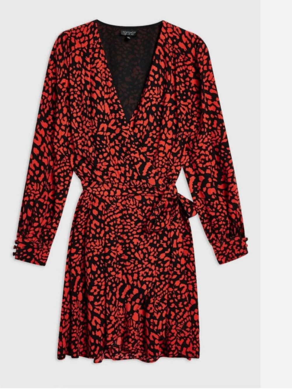Topshop • Red Leopard Prind Wrap Mini Dress - Picture 4 of 10